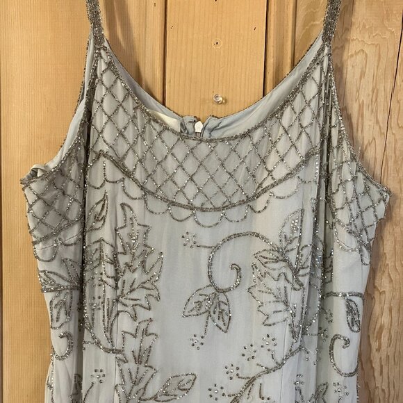 Cache Womens Silk Beaded Gatsby Elegant Cocktail Dress Size XL Silver SP EXC - Picture 4 of 12
